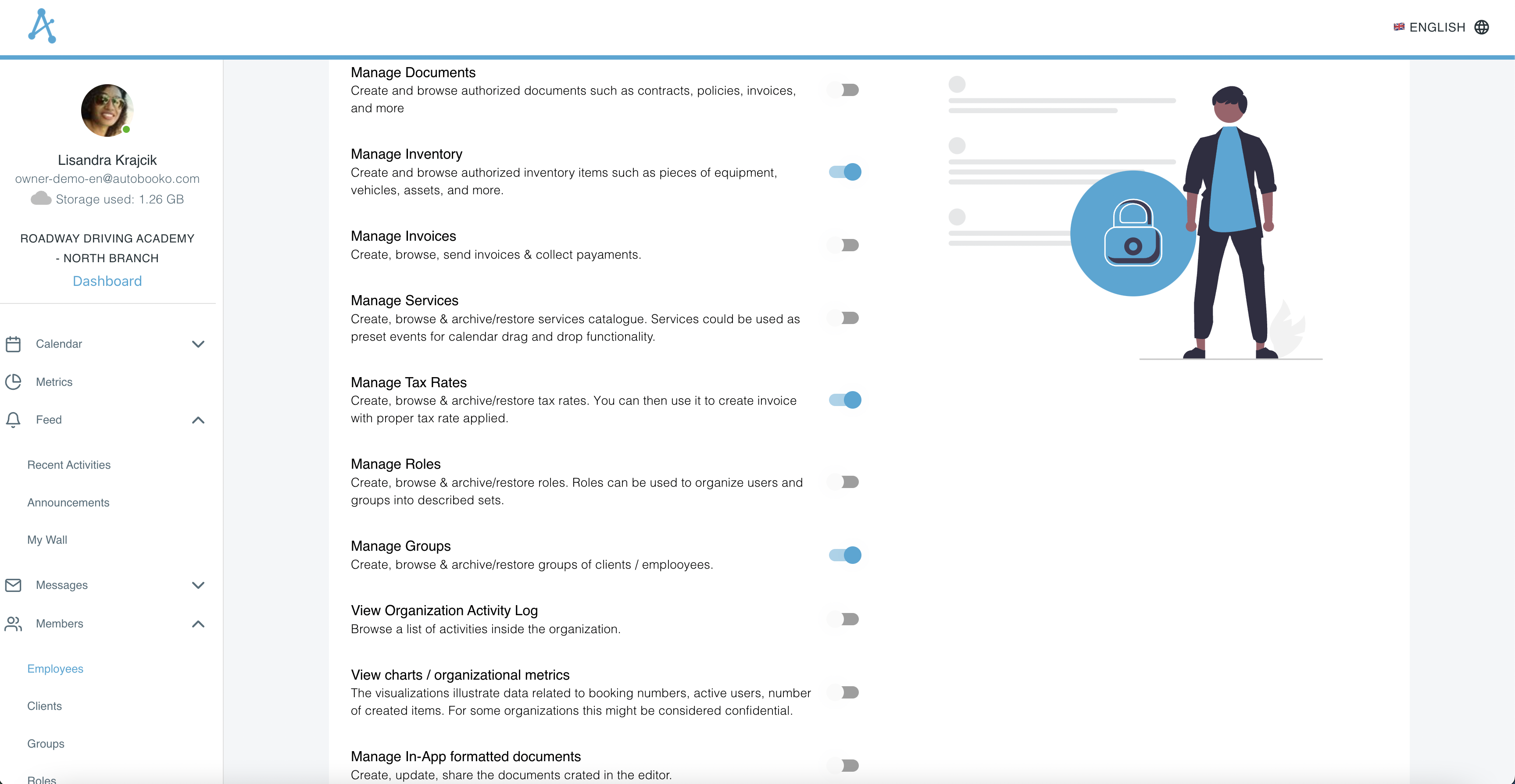 Form with a list of different privileges and a toggle button allowing to grant/revoke a given privilege