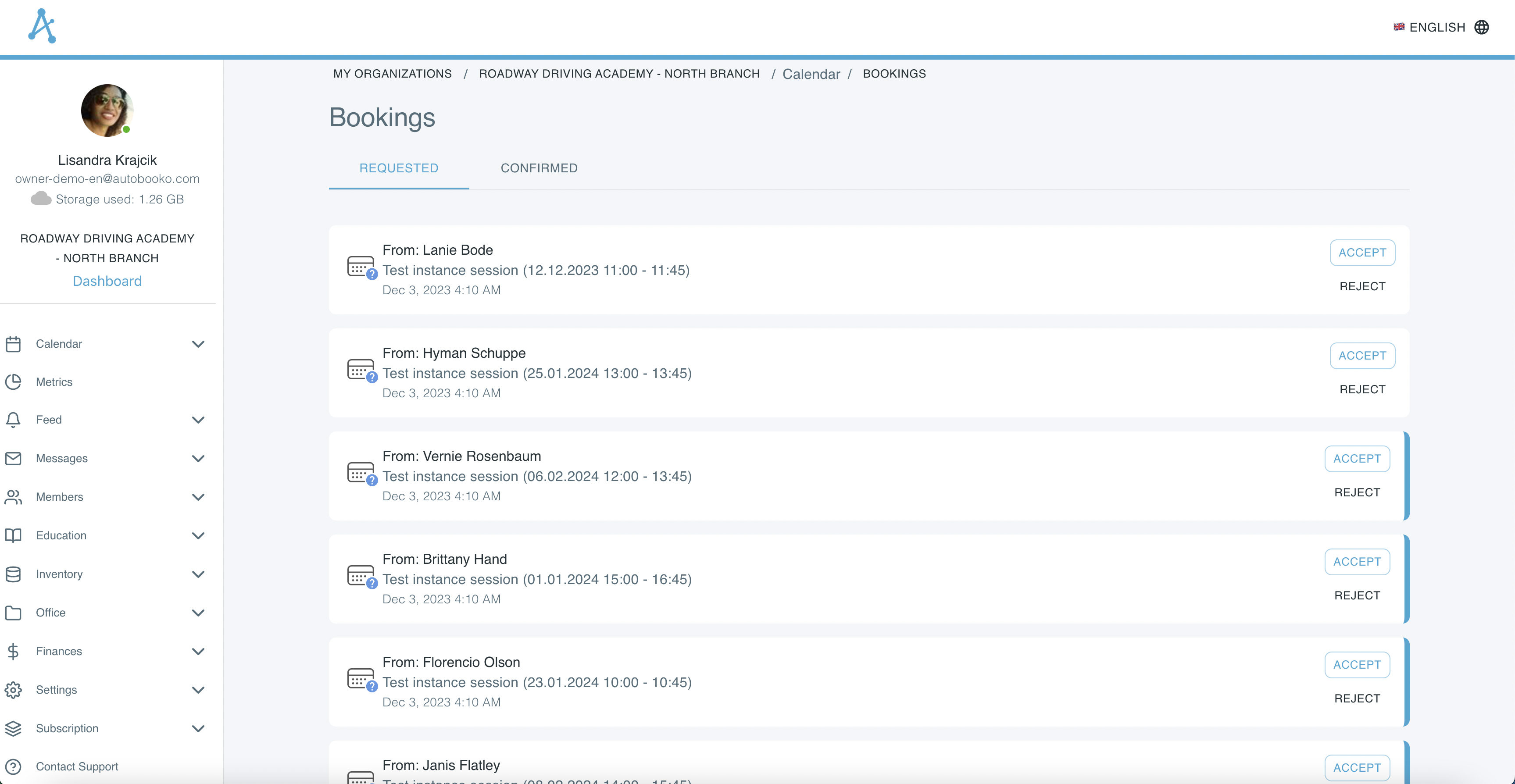 List of bookings that were requested by a client and are in a pending state, awaiting confirmation or rejection